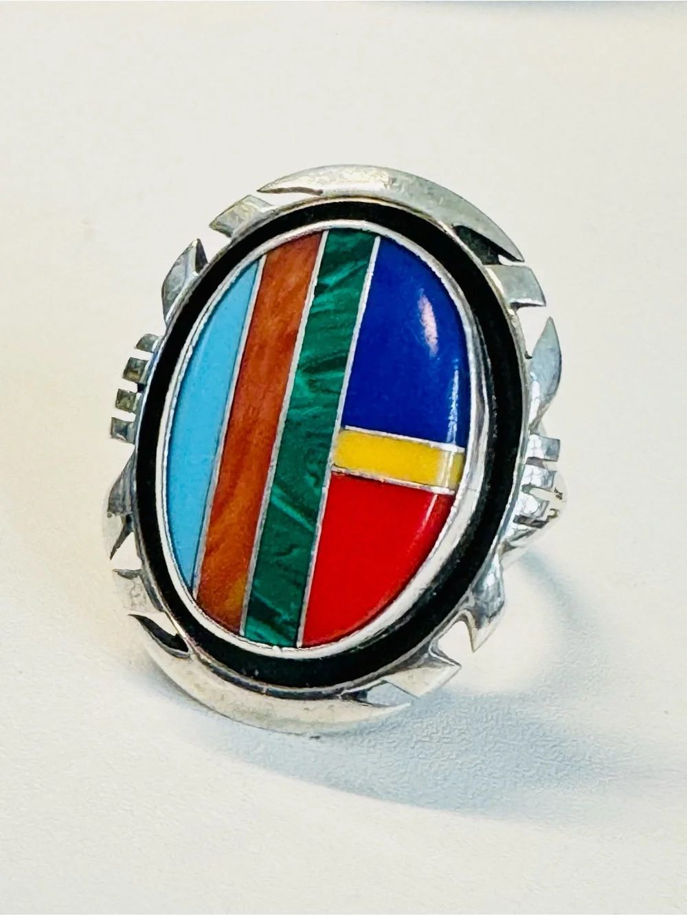 Vtg Navajo Sterling Multi Stone Inlay Ring (7)